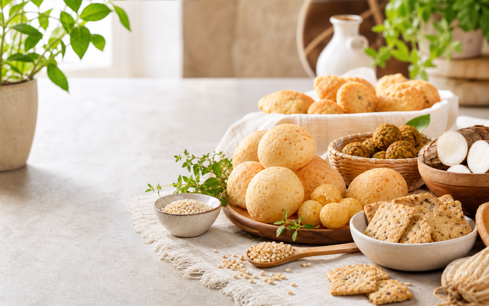 Mesa con alimentos artesanales sin gluten y productos naturales